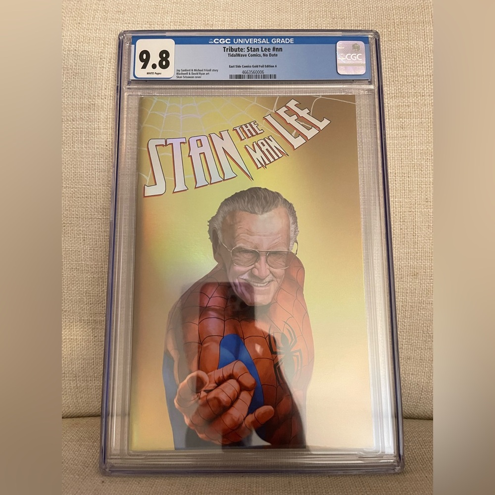SOLD!! TRIBUTE STAN LEE NYCC EXCLUSIVE CGC 9.8 SKAN SPIDER-MAN GOLD FOIL VARIANT